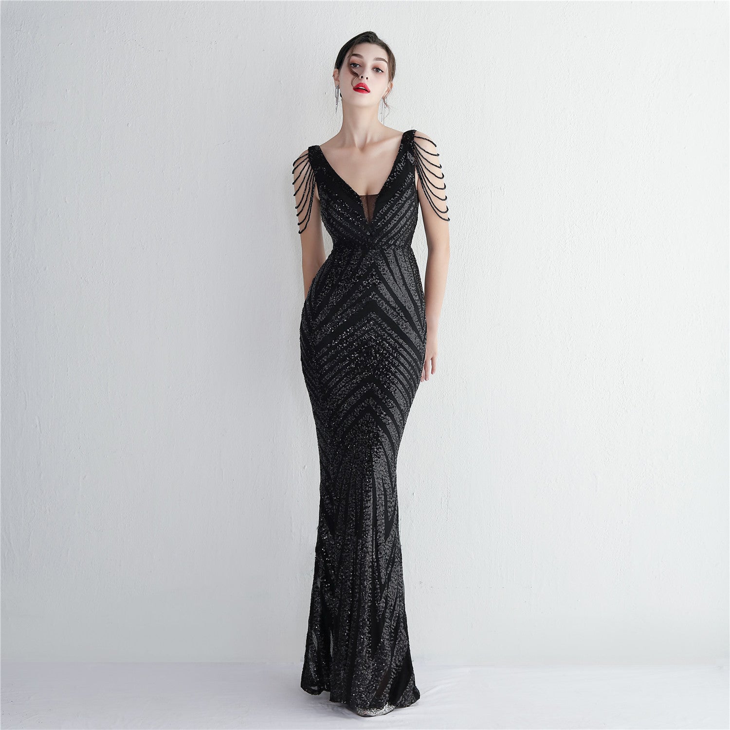 Beaded Beaded Evening Long Formal Party Slim Fit Evening Dress 6
