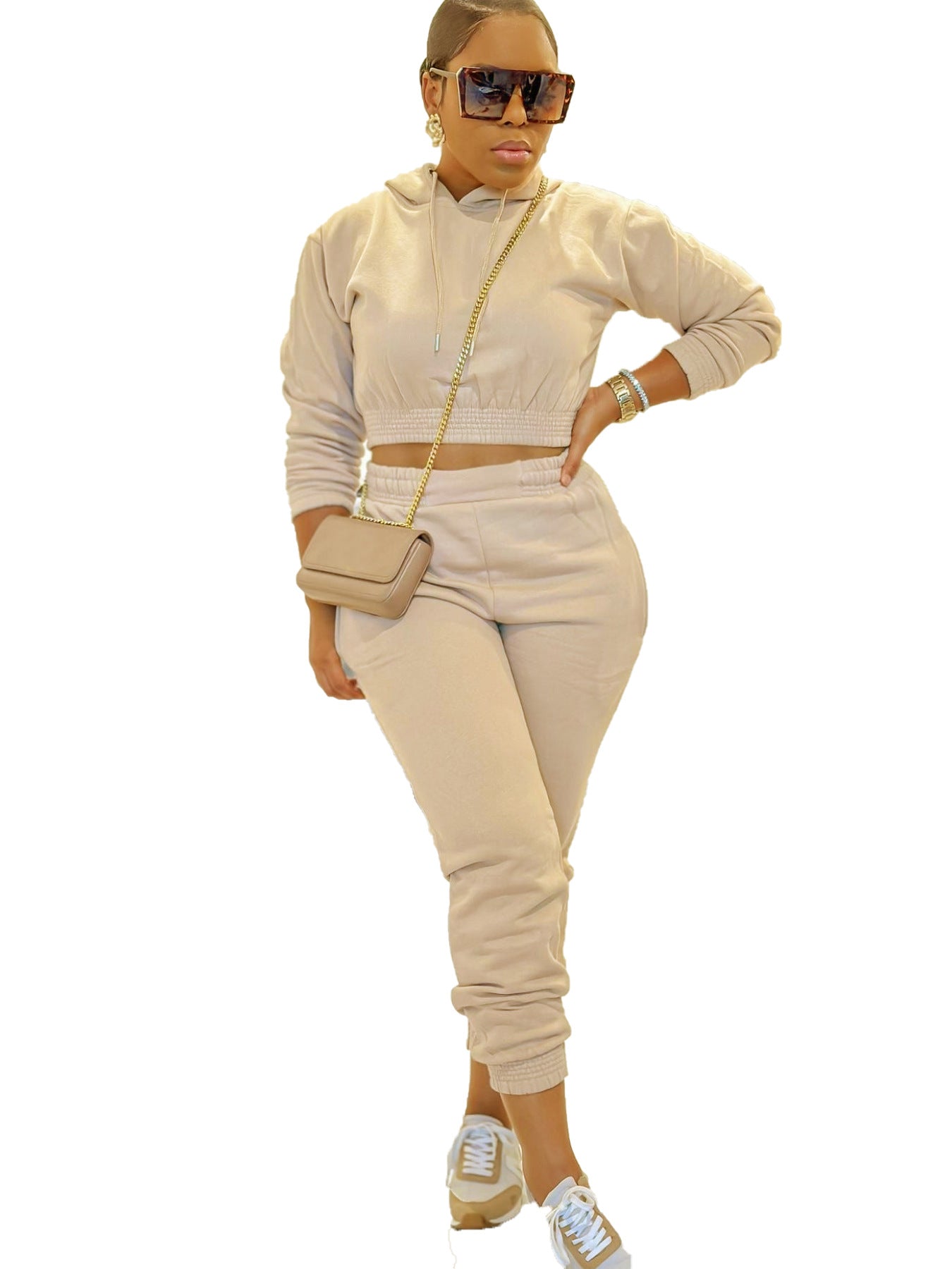 Cute Hat Pocket Rope Hooded Tracksuit Two-Piece Pants Set 7