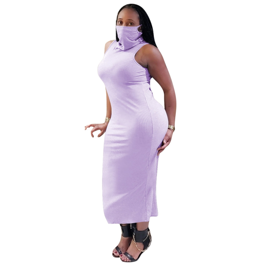 Sexy Sleeveless Tight Midi Dress with Face Cover 8