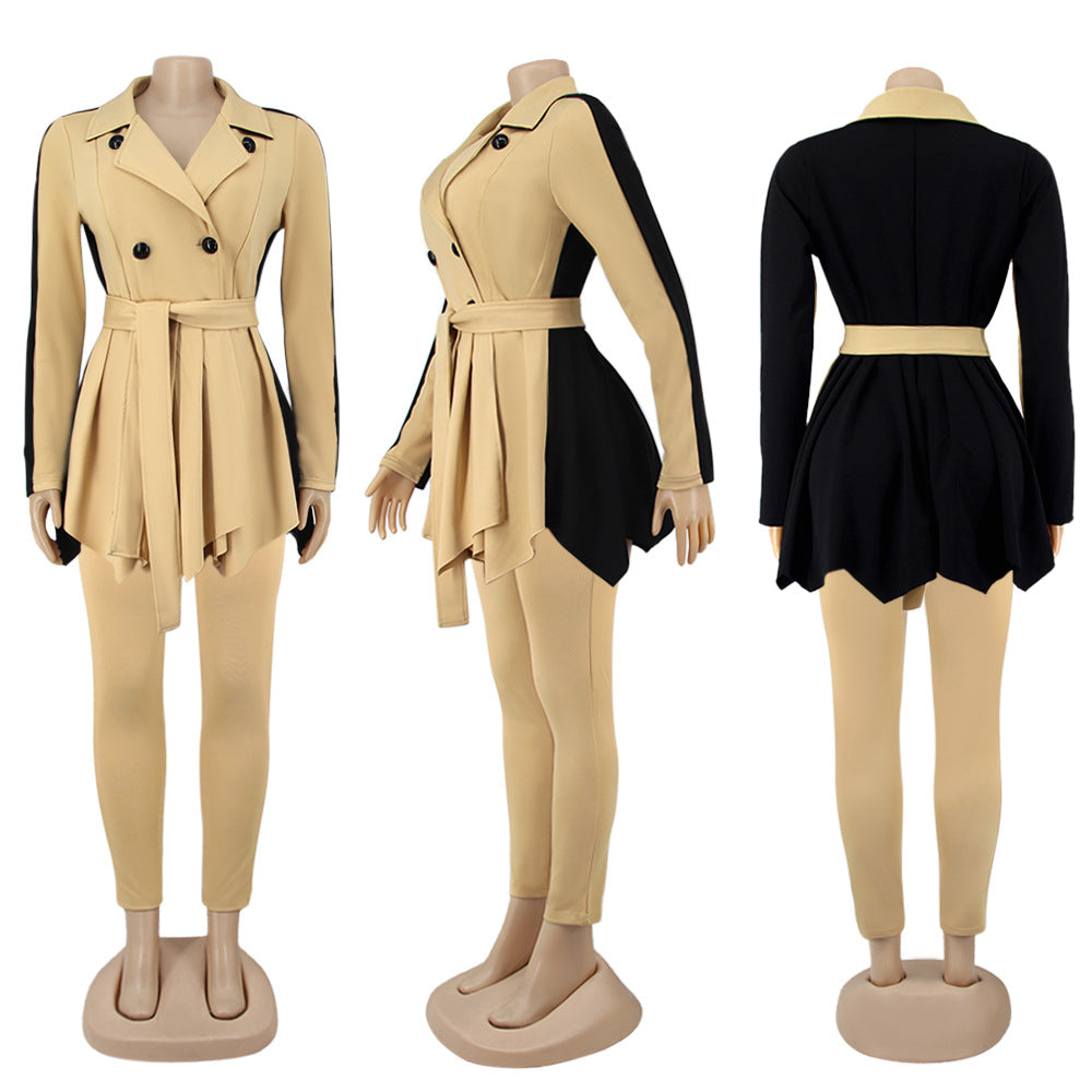 Women Color Block Long Sleeve Jacket and Pant Casual Two Piece Set 13