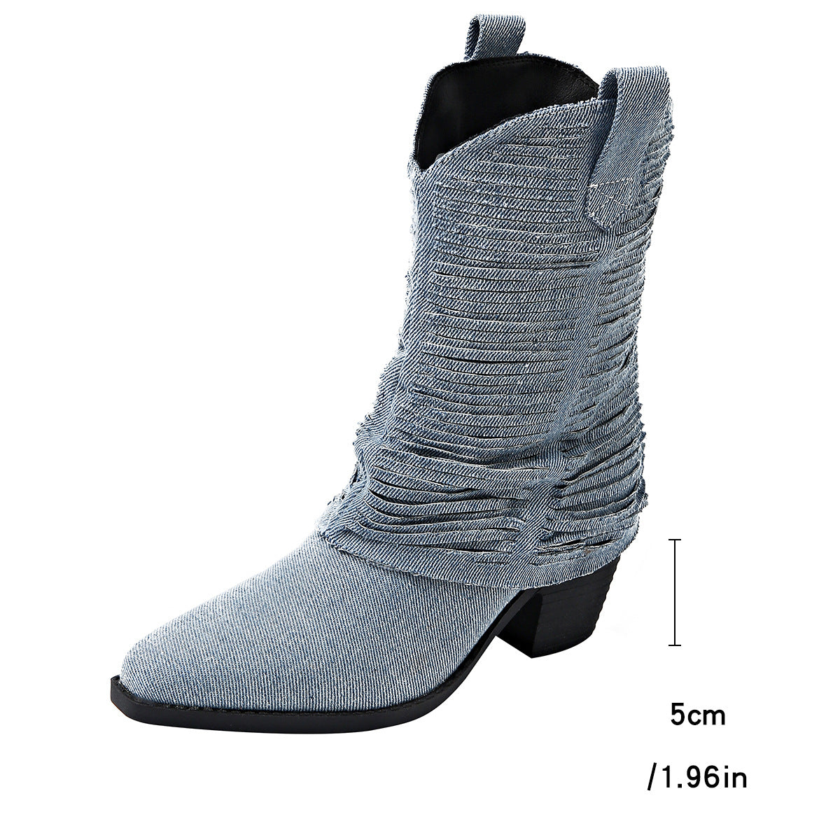 Pointed Mid-Tube Stacked Boots Women Autumn Thick Heel Martin Boots High Heel Denim Boots 10