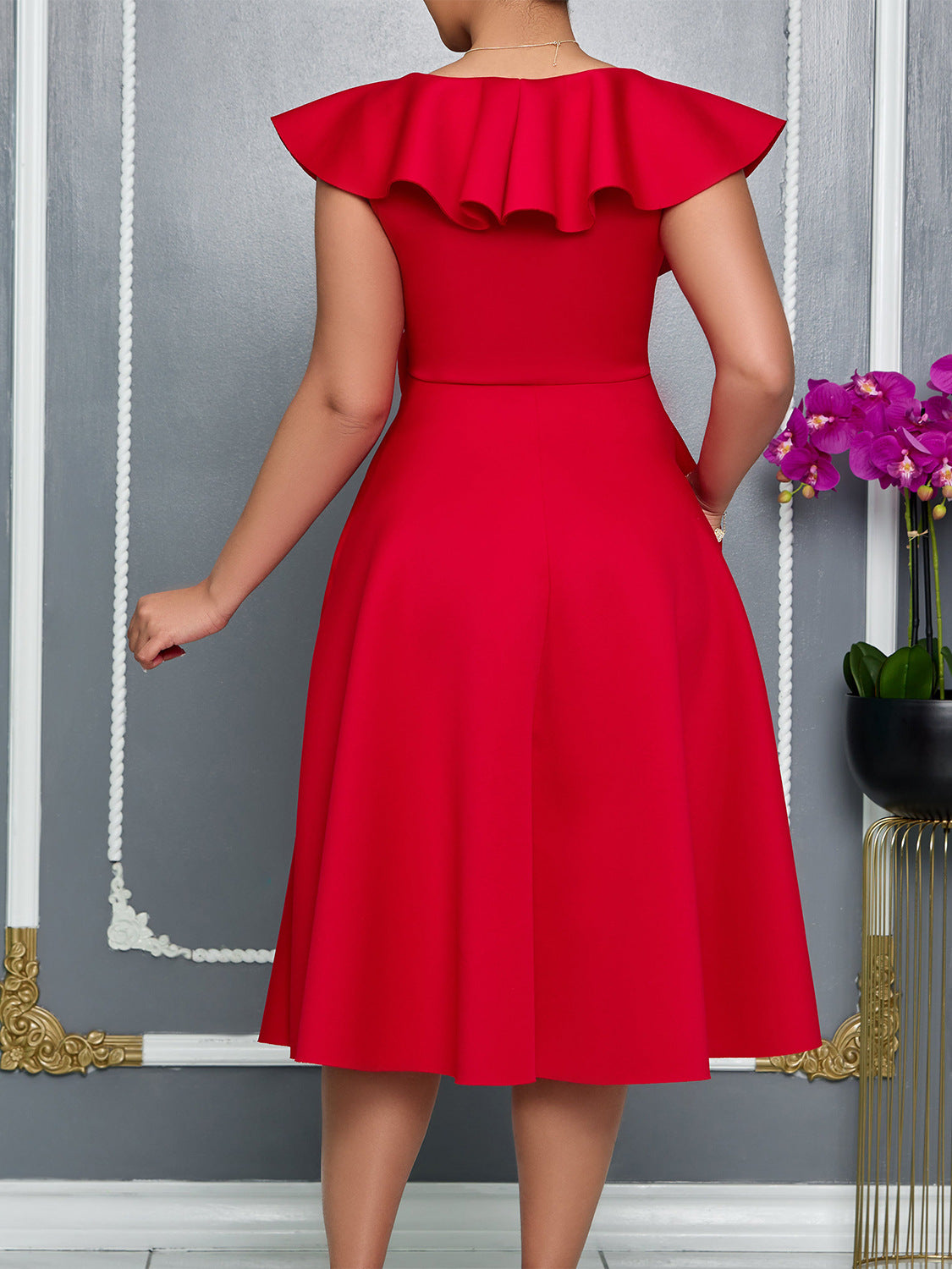 V Neck Floral Ruffle A-line Dress for Women Formal Party Gown 8