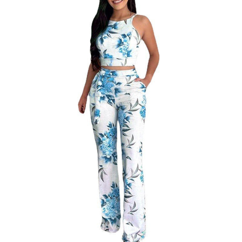 Casual Printed Sleeveless Women's Two Piece Pants Set 4
