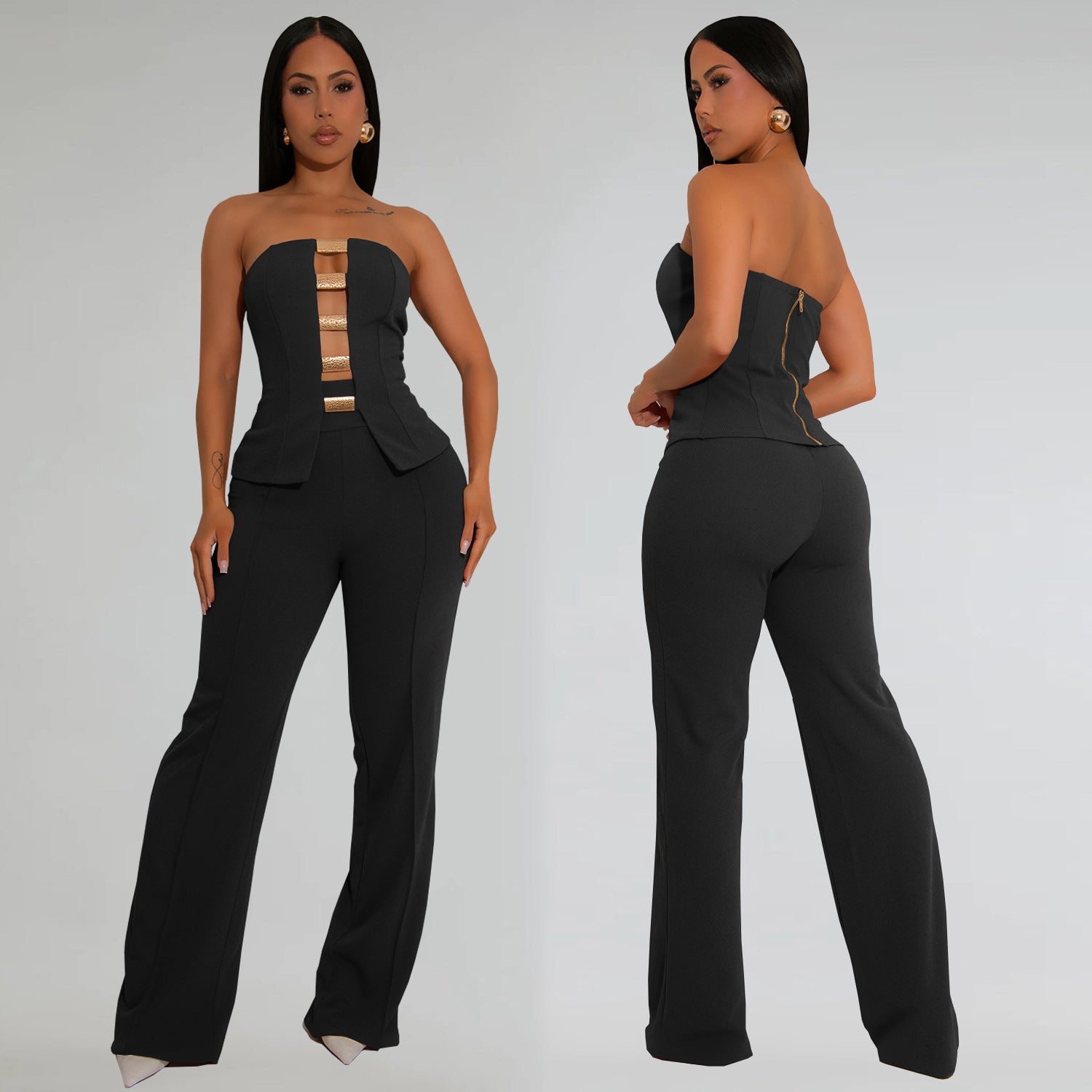 Fashion Women's Sexy Strapless Two-Piece Trousers Set 3