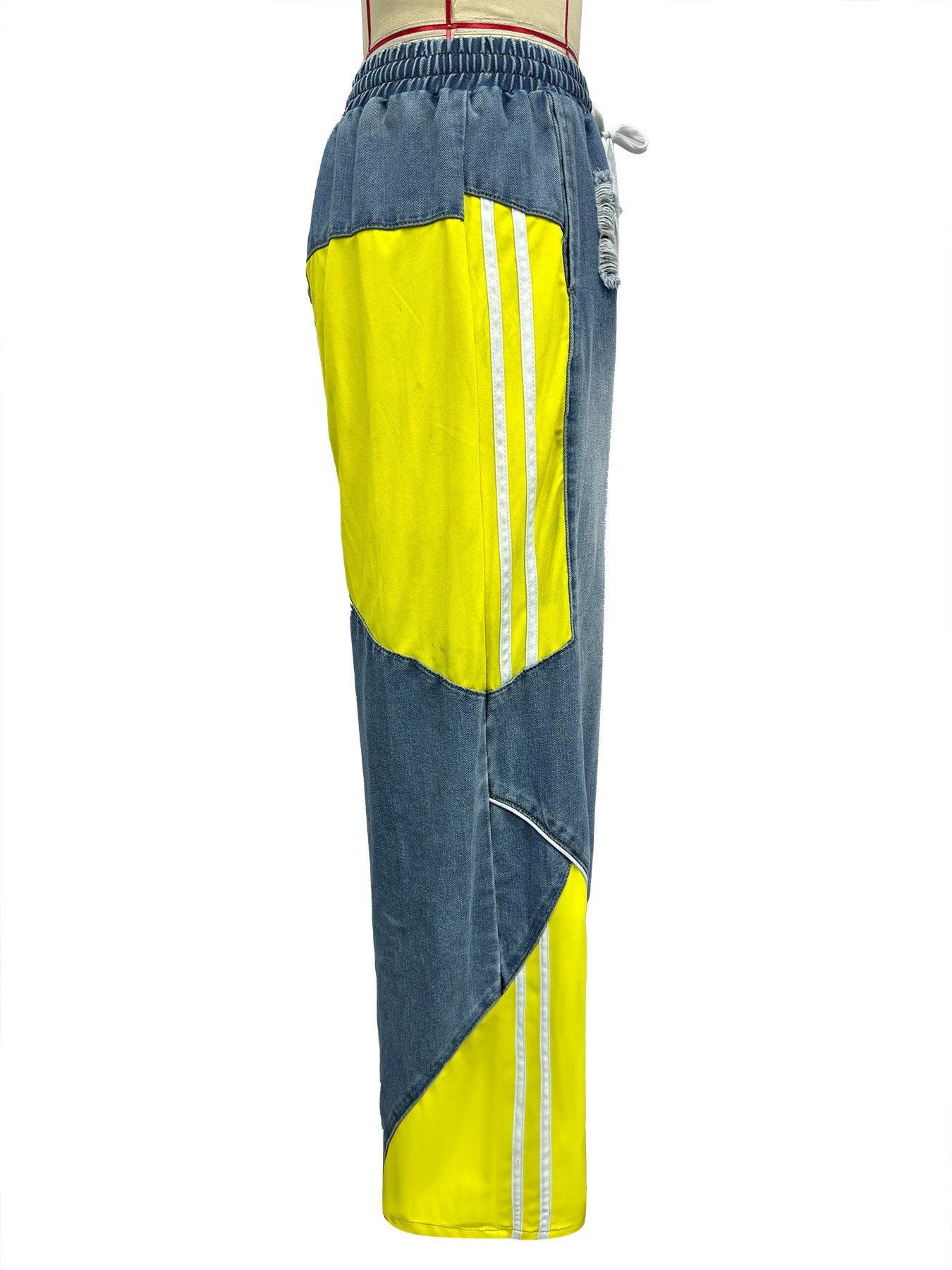 Women's Casual Drawstring High-Waist Contrast Patchwork Gradient Denim Pants 7