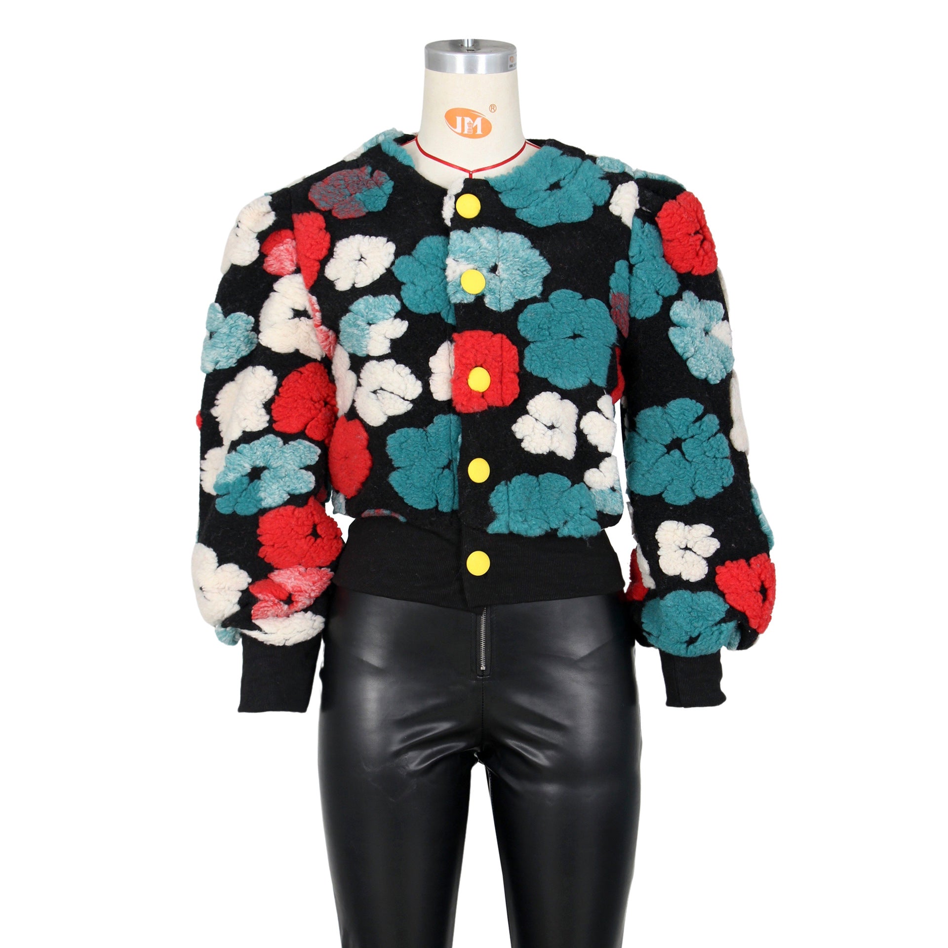 Women Fall and Winter Retro Flower Crop Jacket 19