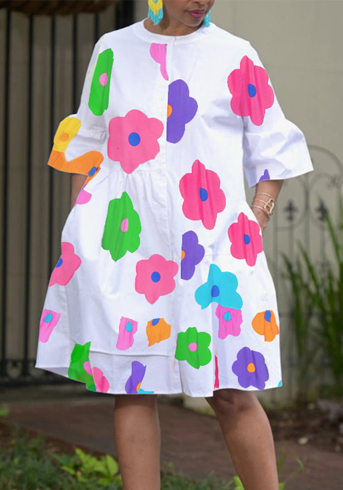 Spring/Summer Wide Sleeve Casual Loose Print Dress for Women