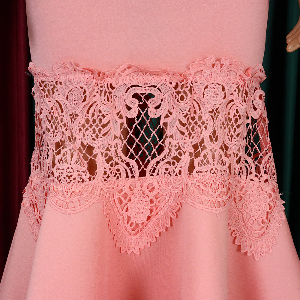 Women Off Shoulder Puff Sleeve Lace Patchwork Formal Party Mermaid Dress 28