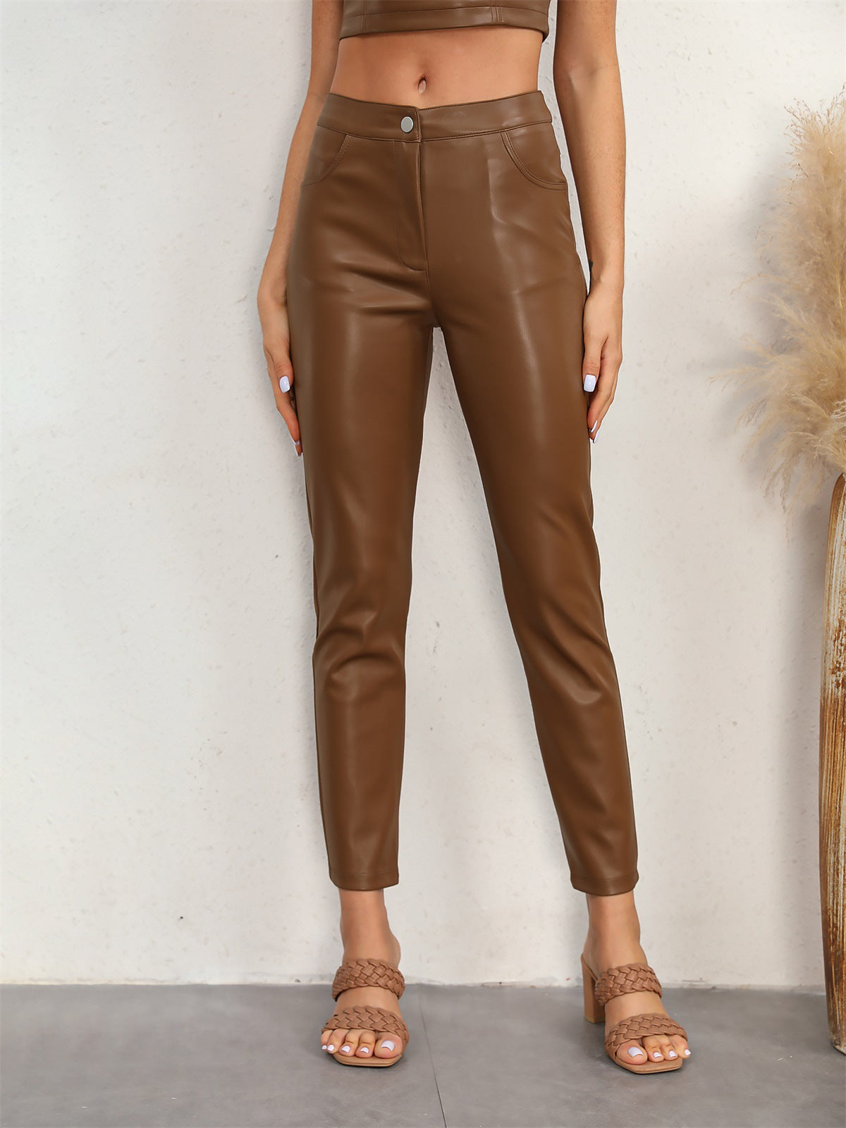 Autumn And Winter Fashionable Low-Waist Slim Fit Leather Pants 3
