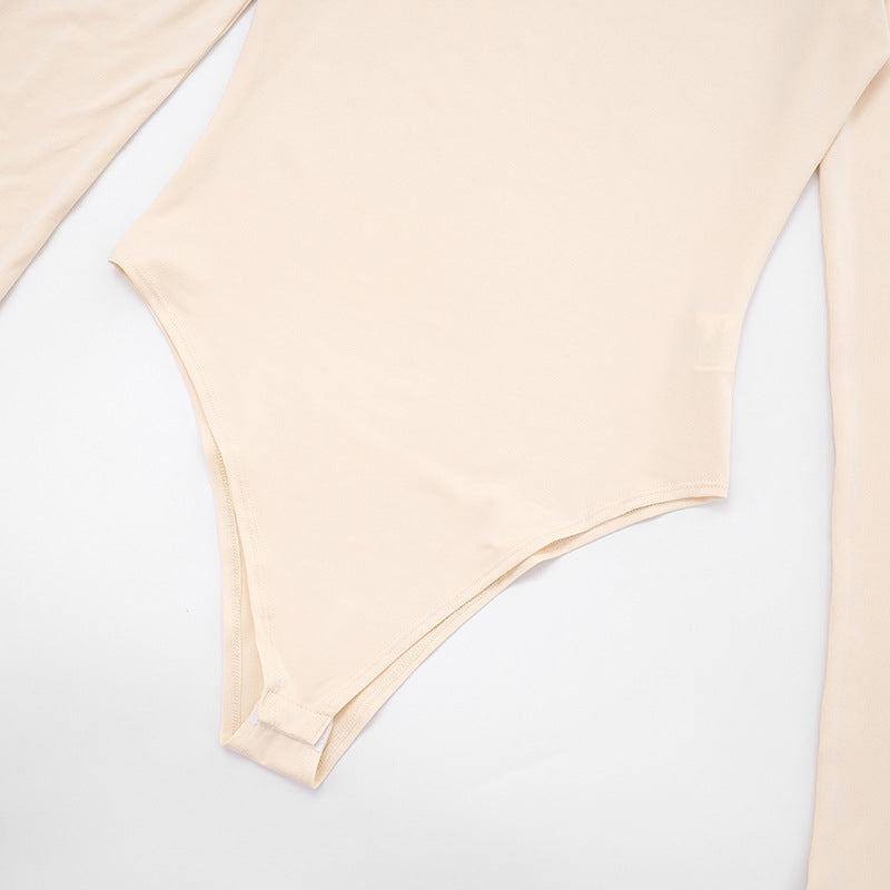 Women Autumn/Winter Solid Turtleneck Long-Sleeved Bodysuit with Covered Legs Two-Piece Set 18