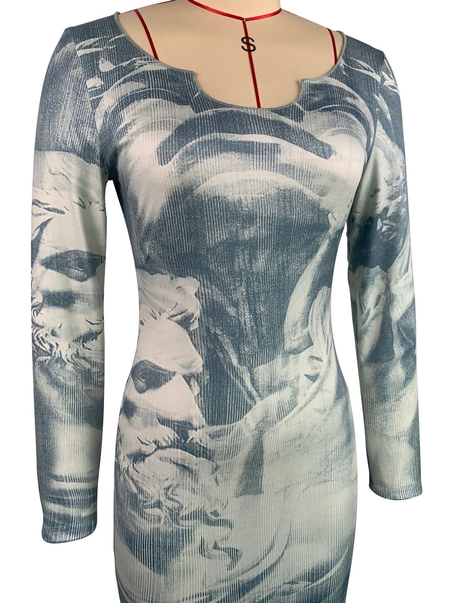 Women's Fashion Print Slim Fit Slim Waist Long Sleeve Tight Bodycon Dress 9