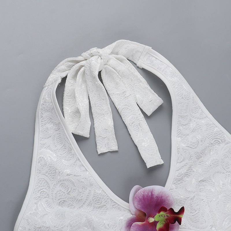 Women Summer Suspender Flower Hollow Beach Halter Neck Holidays Bodycon Dress 11