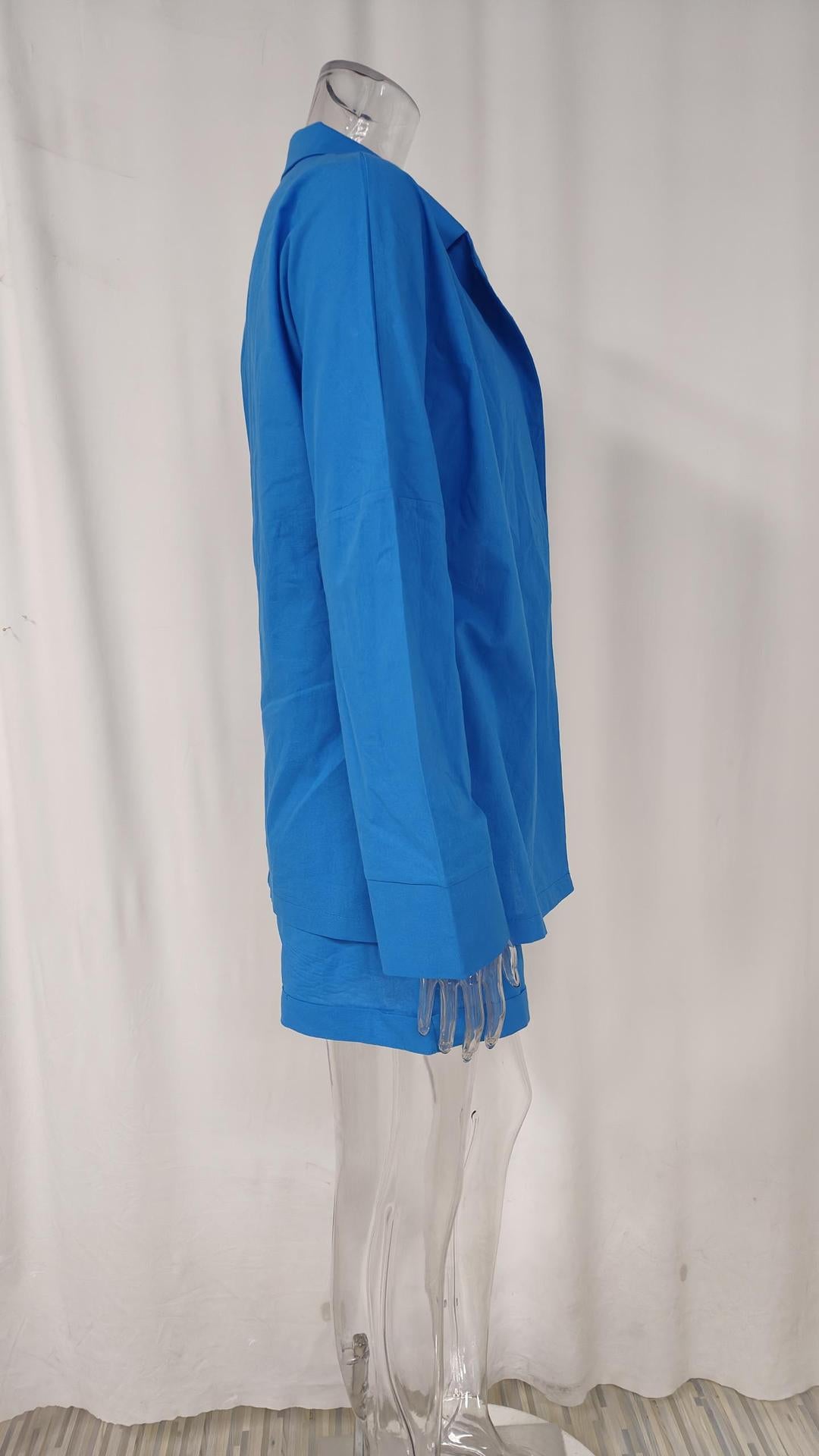 Spring Women's Chic Solid Color Vest Shorts Blazer Three Piece 19