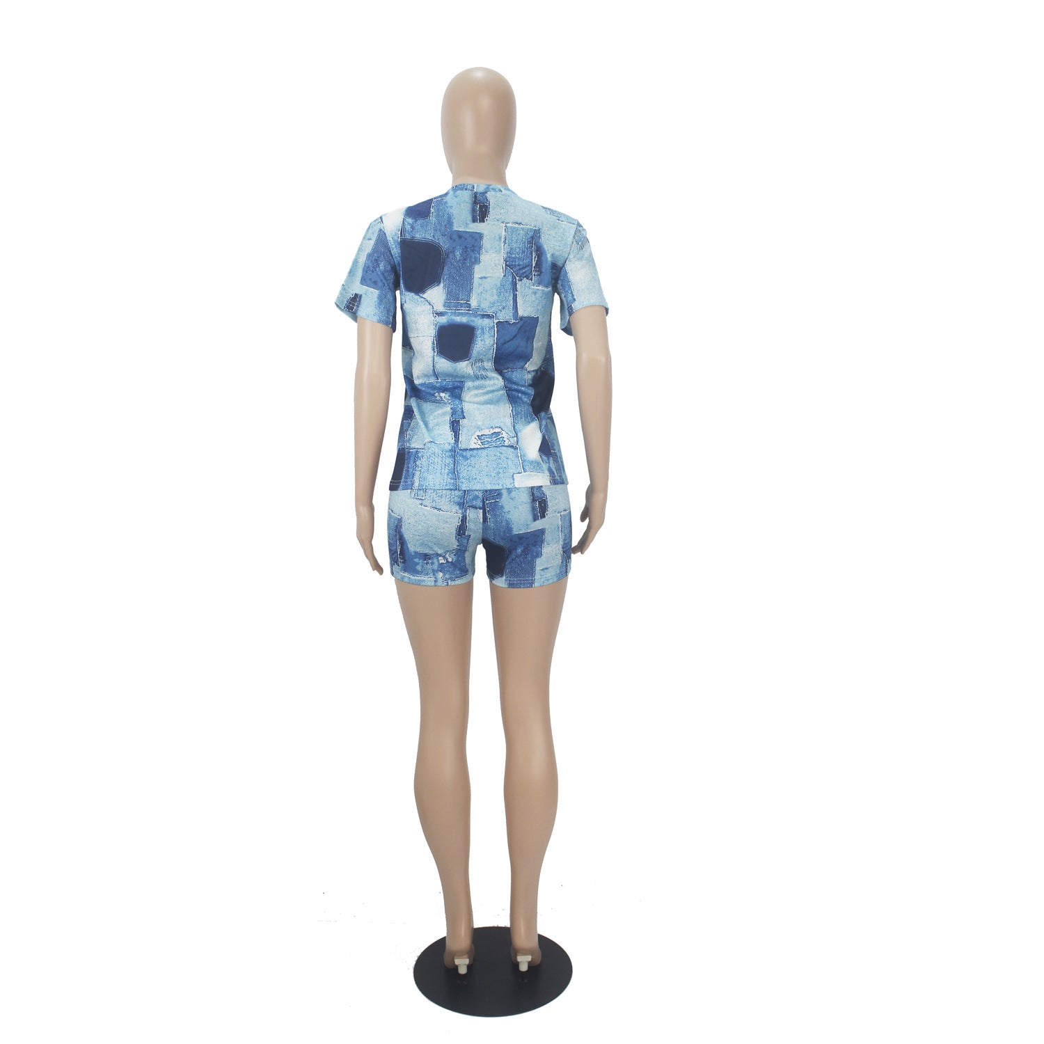 Women Casual Solid printed short-sleeved top and shorts two-piece set 13
