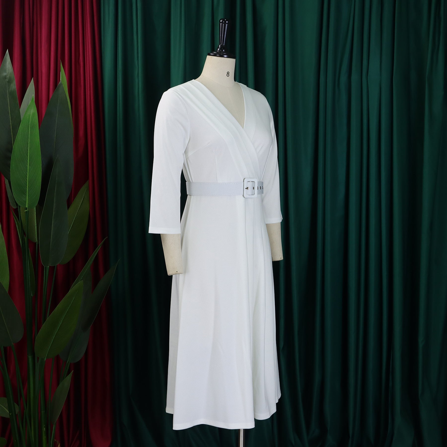 Women v-neck pleated elastic elegant African dress 19