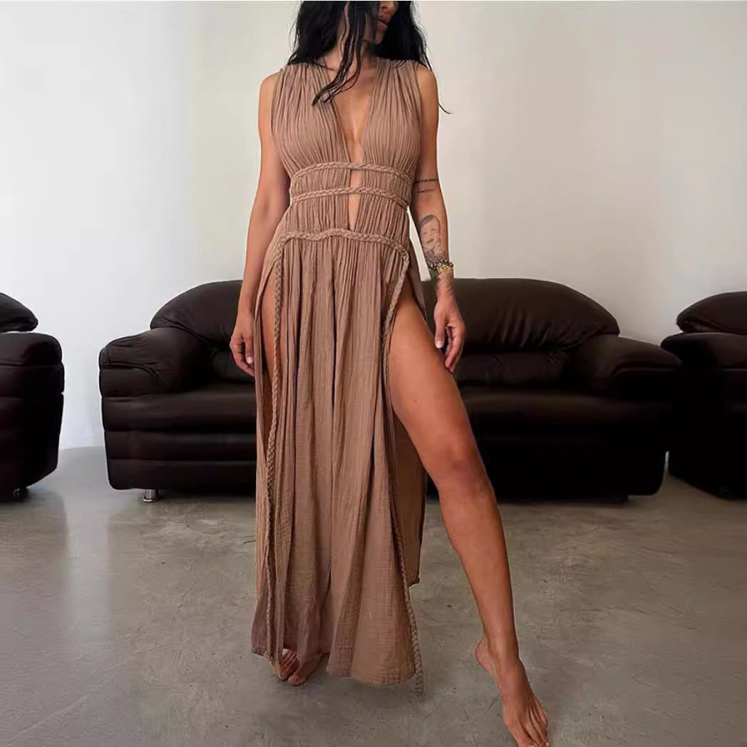 Women Bohemian Style Hollow Slit Long Dress 7