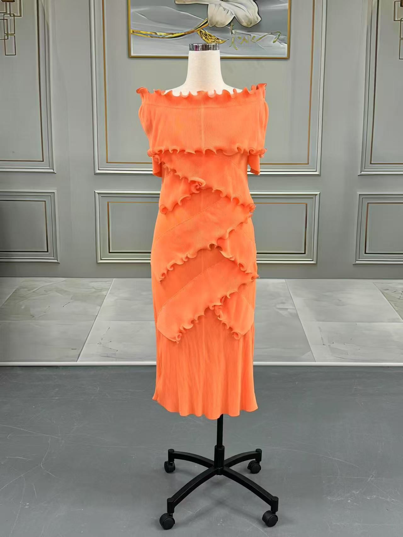 Plus Size African Women Off Shoulder Ruffle Edge Dress 8