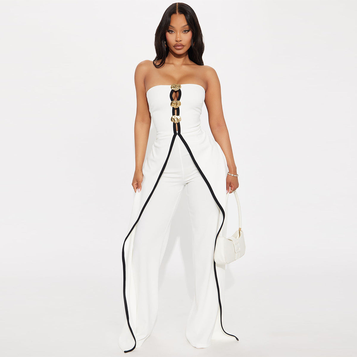 Women Strapless fake two-piece elegant party Jumpsuit