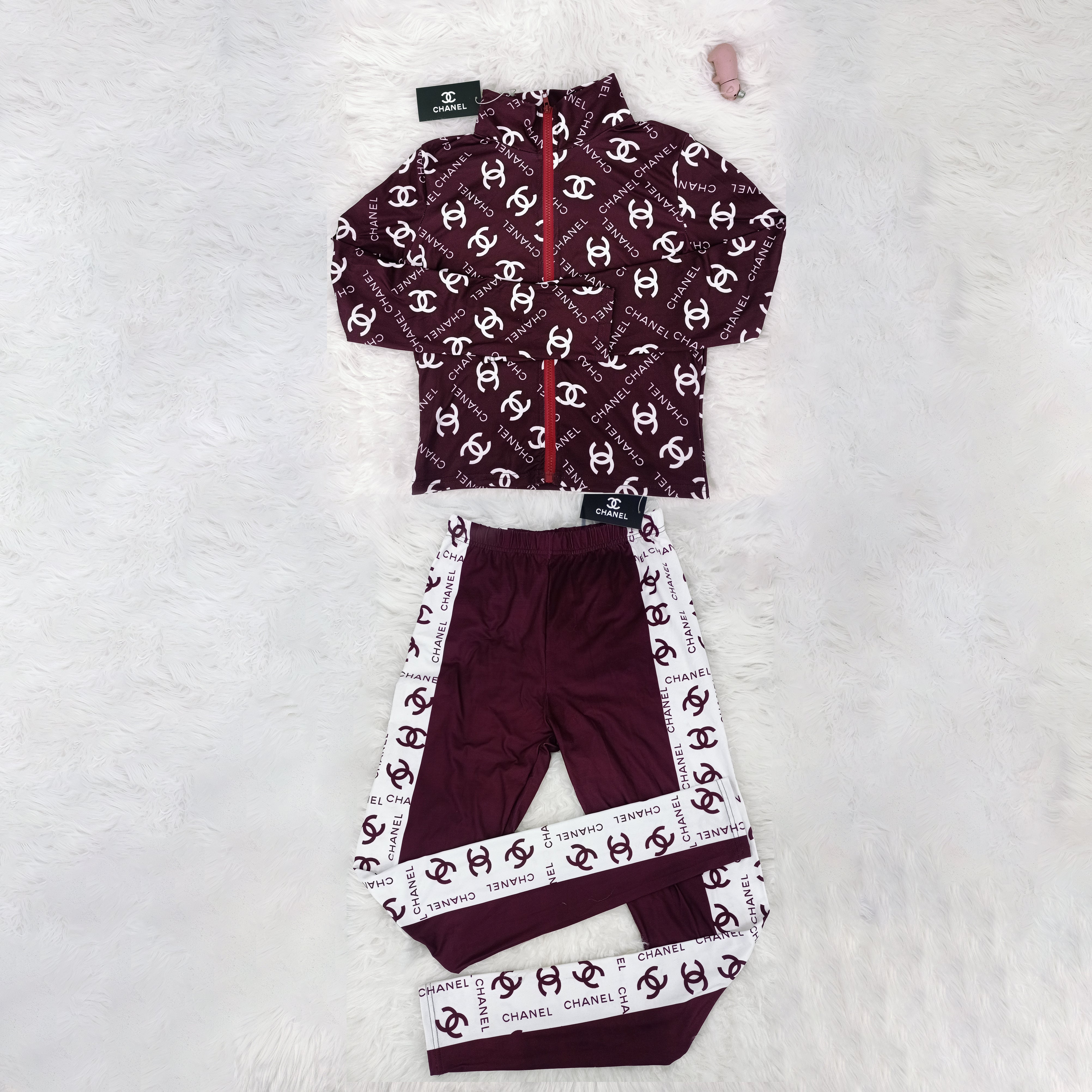 Women's Casual Fashion Chic Color Block Print Zipper  Two-Piece  Pants Set 10