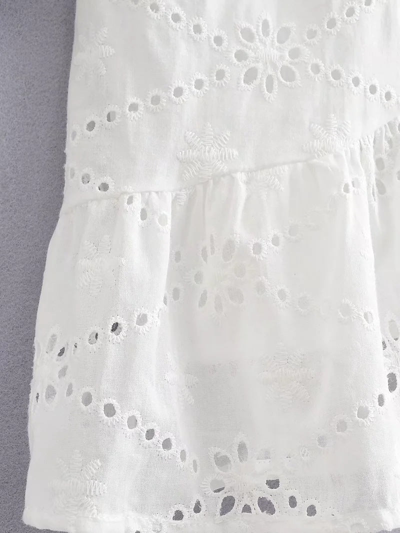 Women Sexy V-neck Lace Hollow Ruffle Dress 7