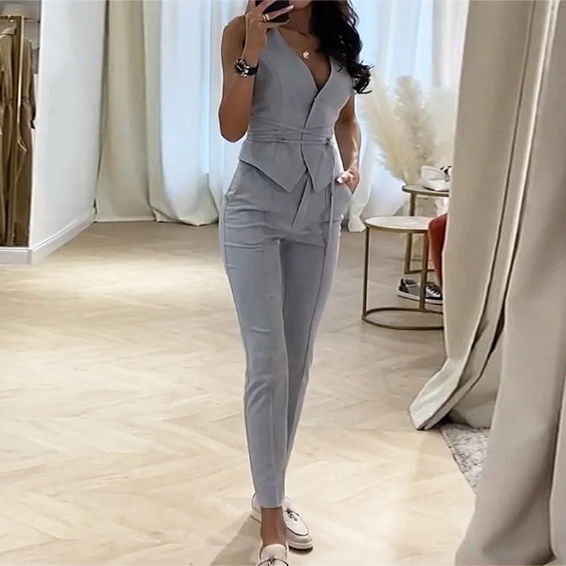 Summer Chic Slim Waist Sexy Vest Tight Pants Two-Piece Set For Women 5