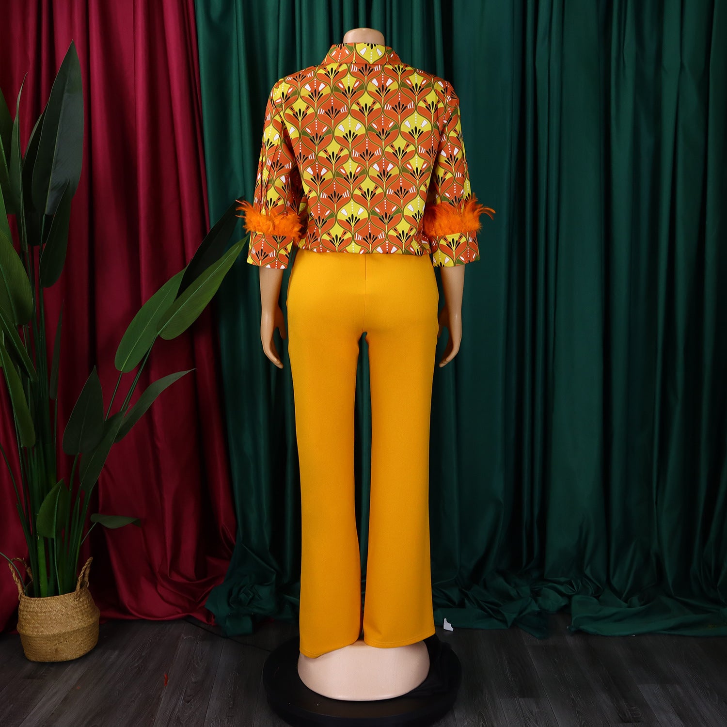 Women's Print Shirt Wide Leg Pants African Two-Piece Set 13