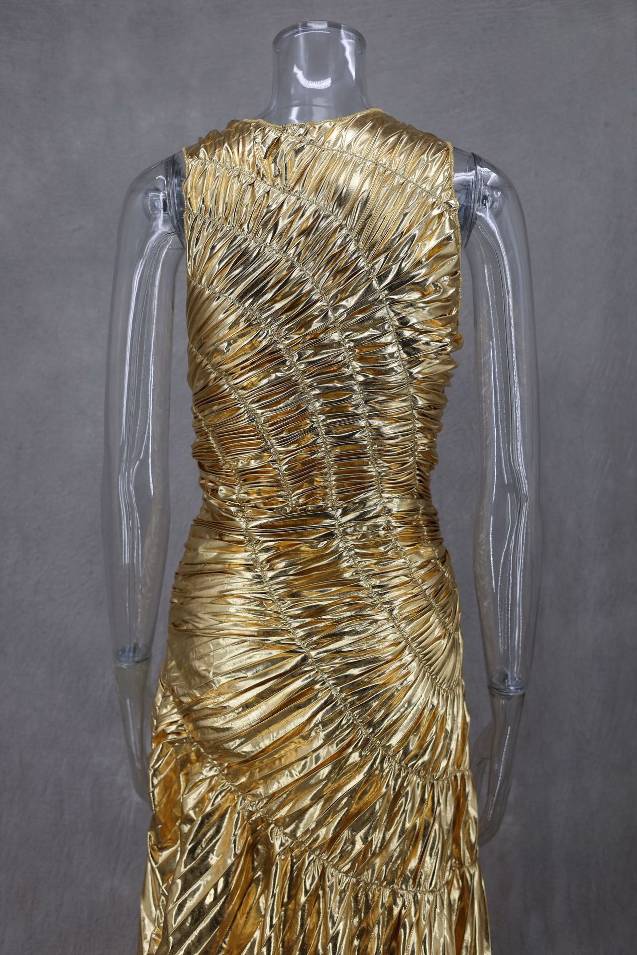 Sleeveless Sexy Shiny Color Pleated Long Evening Dress 12