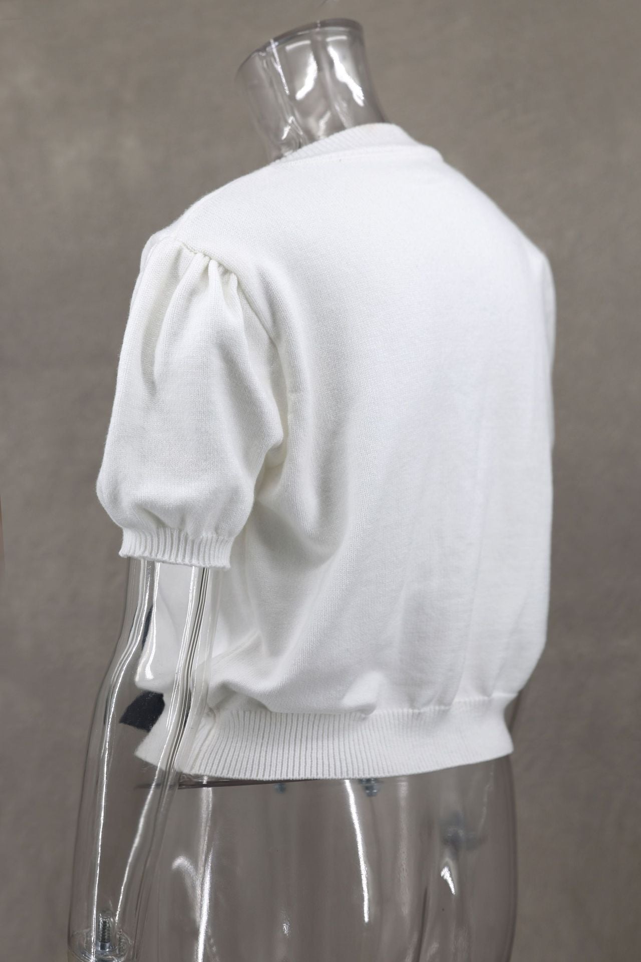 Women Spring V-neck Short Sleeve Bowknot Solid Sweater 14