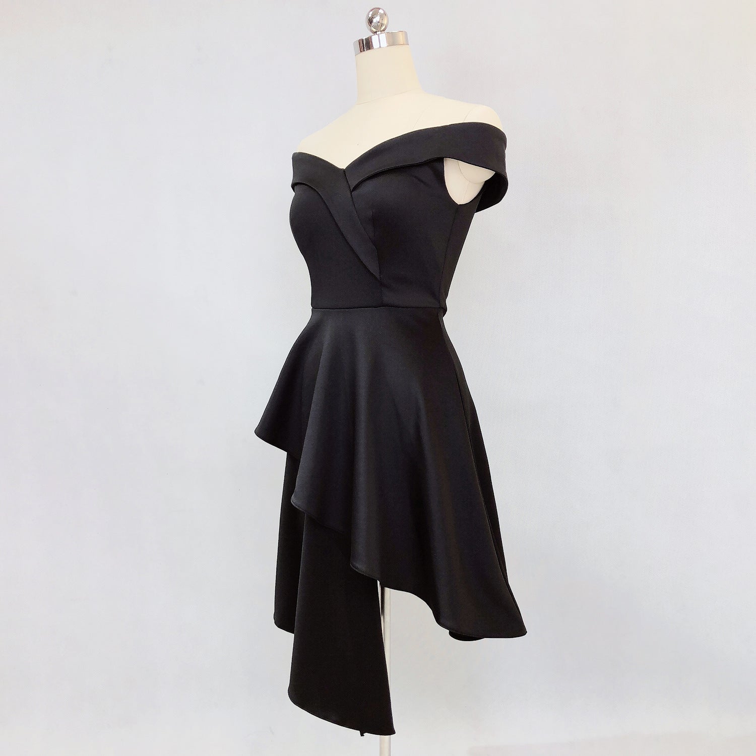 Evening Dress Winter Short Formal Party Dress Women'S Fashion Off Shoulder Solid Irregular Bridesmaid Dress 18