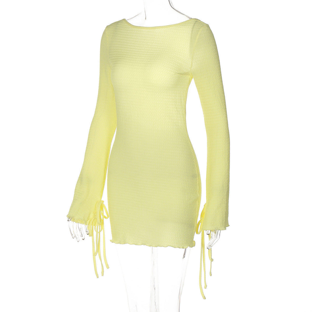 Women summer Round Neck long-sleeved Backless Dress 7