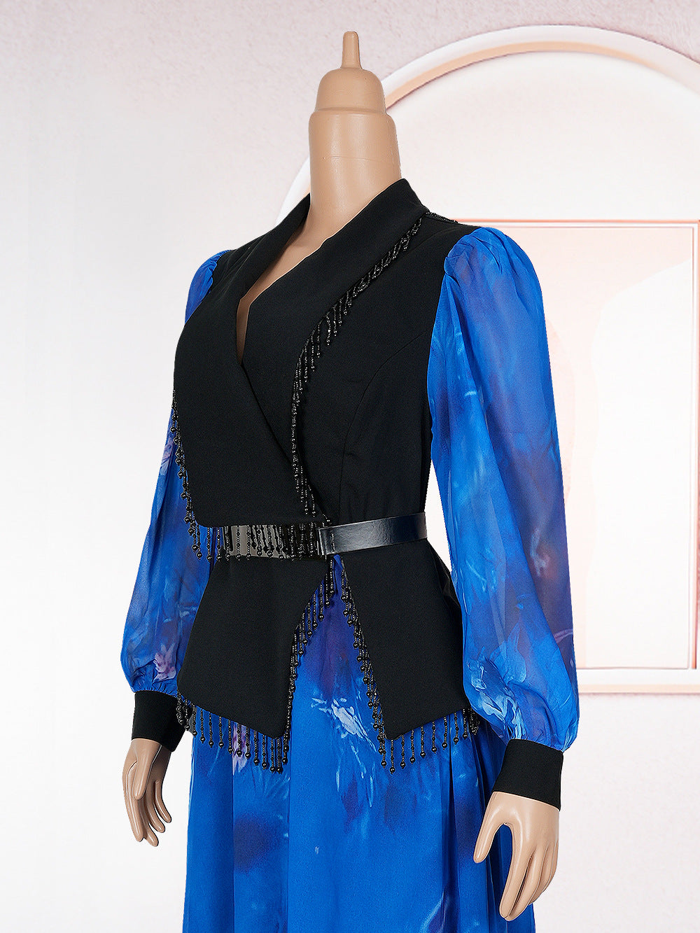 Plus Size Women's Elegant African Print Autumn/Winter Chic Color Block Midi Dress 11