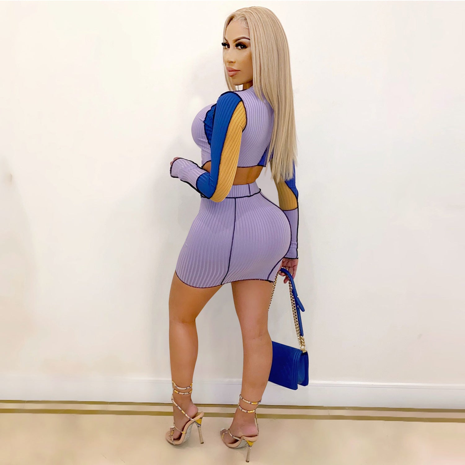 Women Lace-up Hollow Top and Skirt Two Piece Set 12