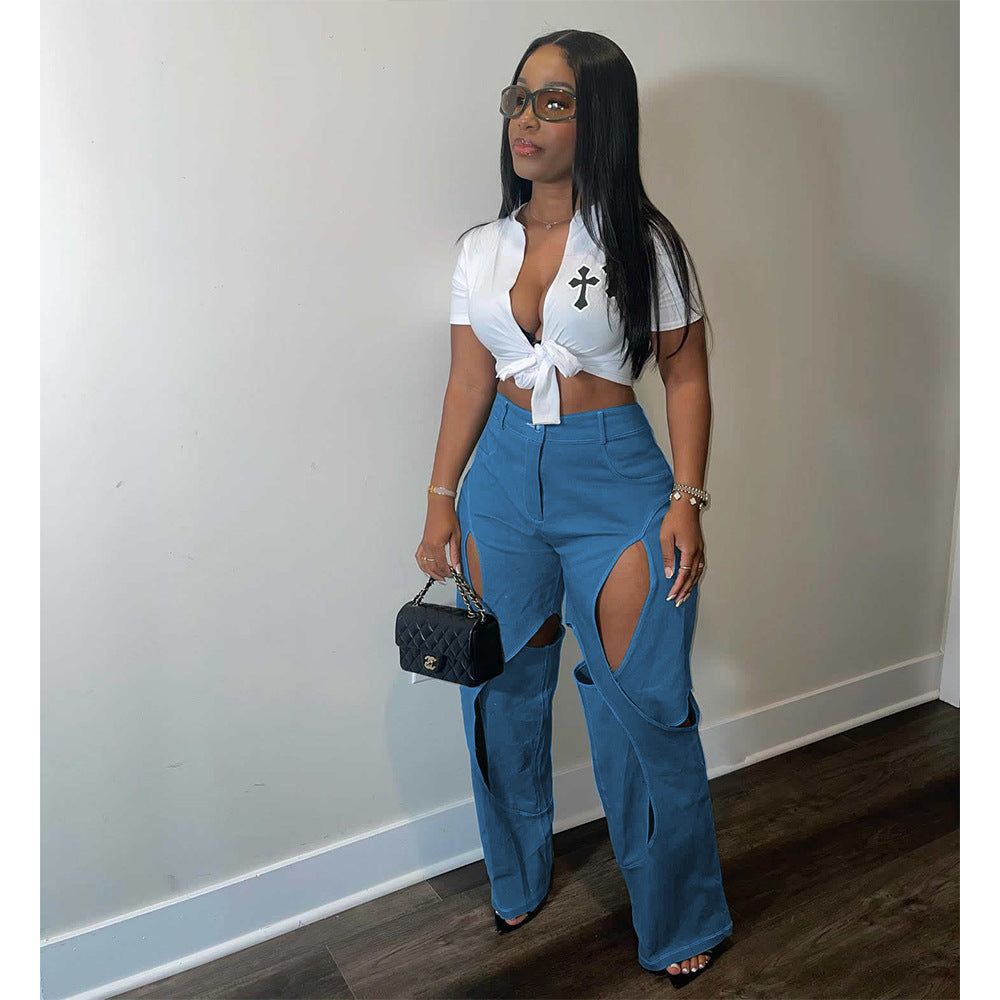 Cotton Twist Cutout Casual Pants 8