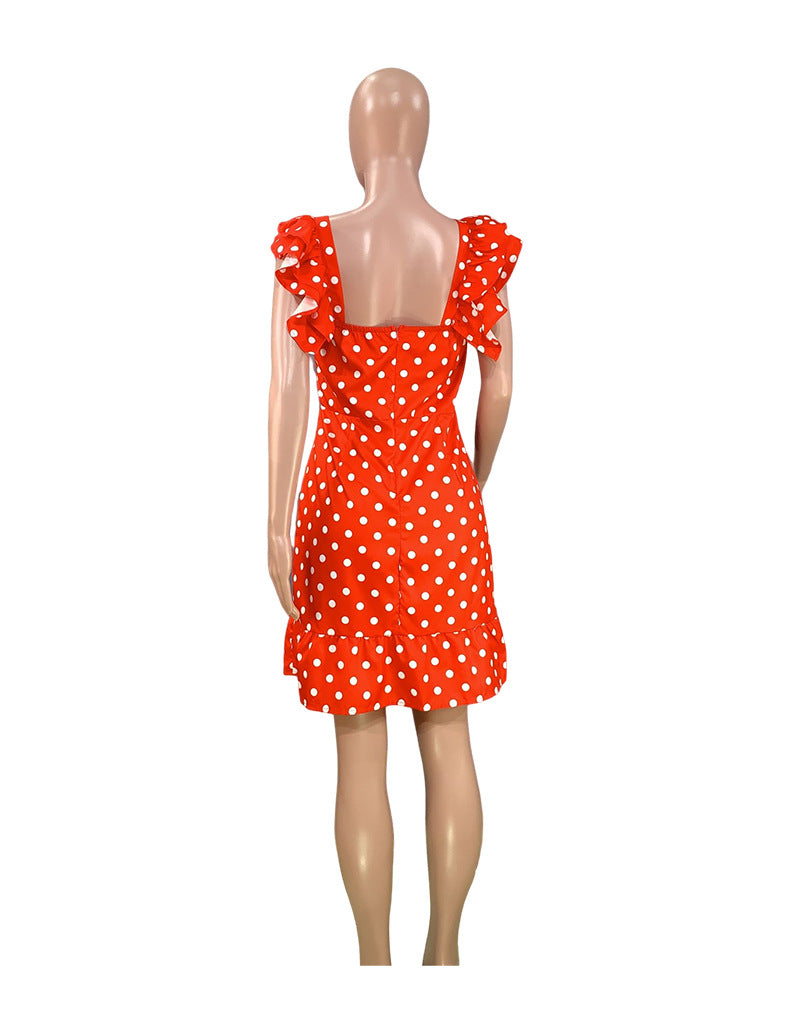 Women Summer Flying Sleeve Mini Sexy Polka Dot Dress 16