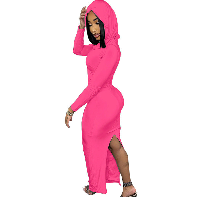 Women Casual Hooded back slit dress