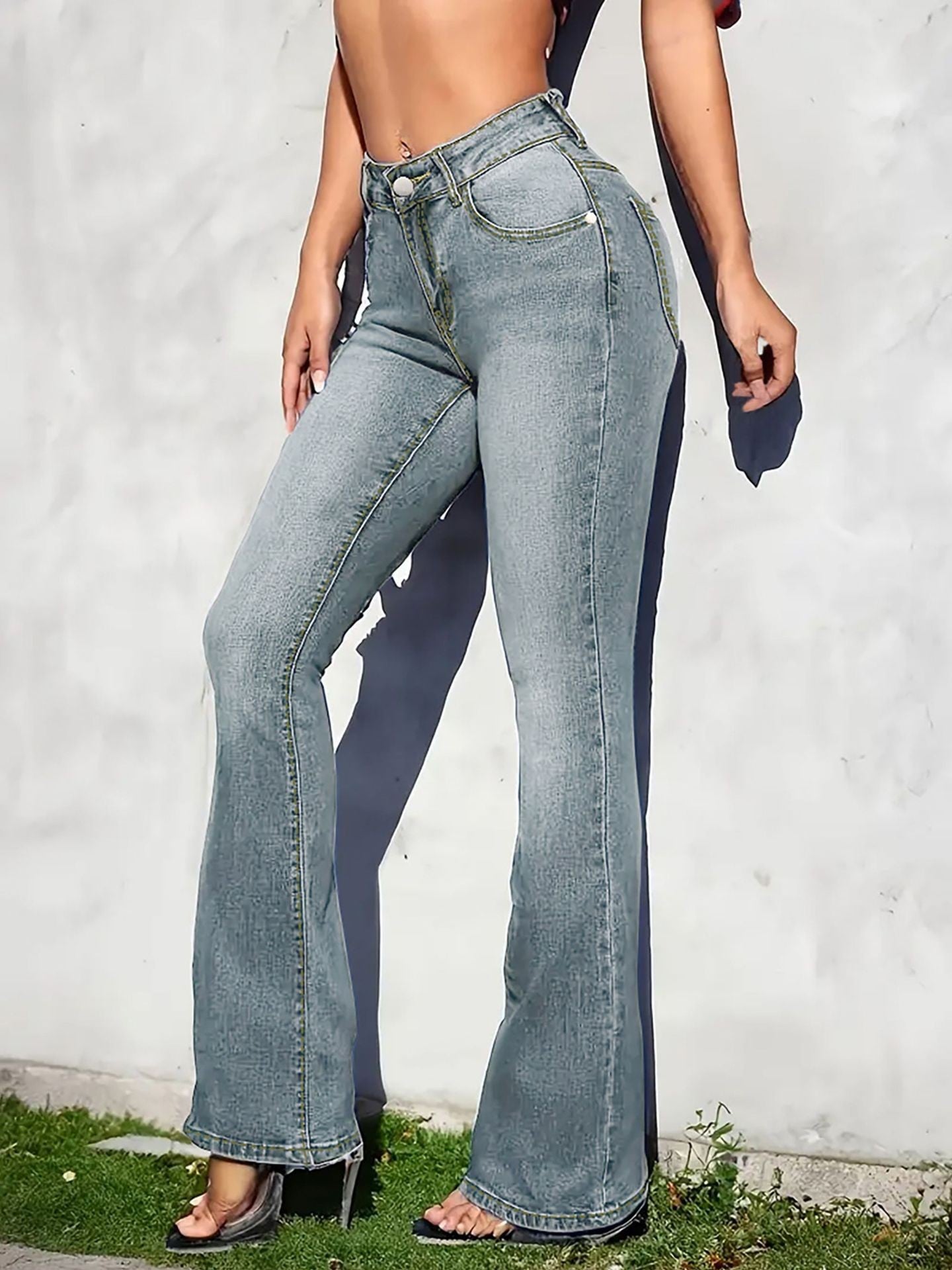 Women Fall/Winter Retro Ripped Button Denim Pants 5