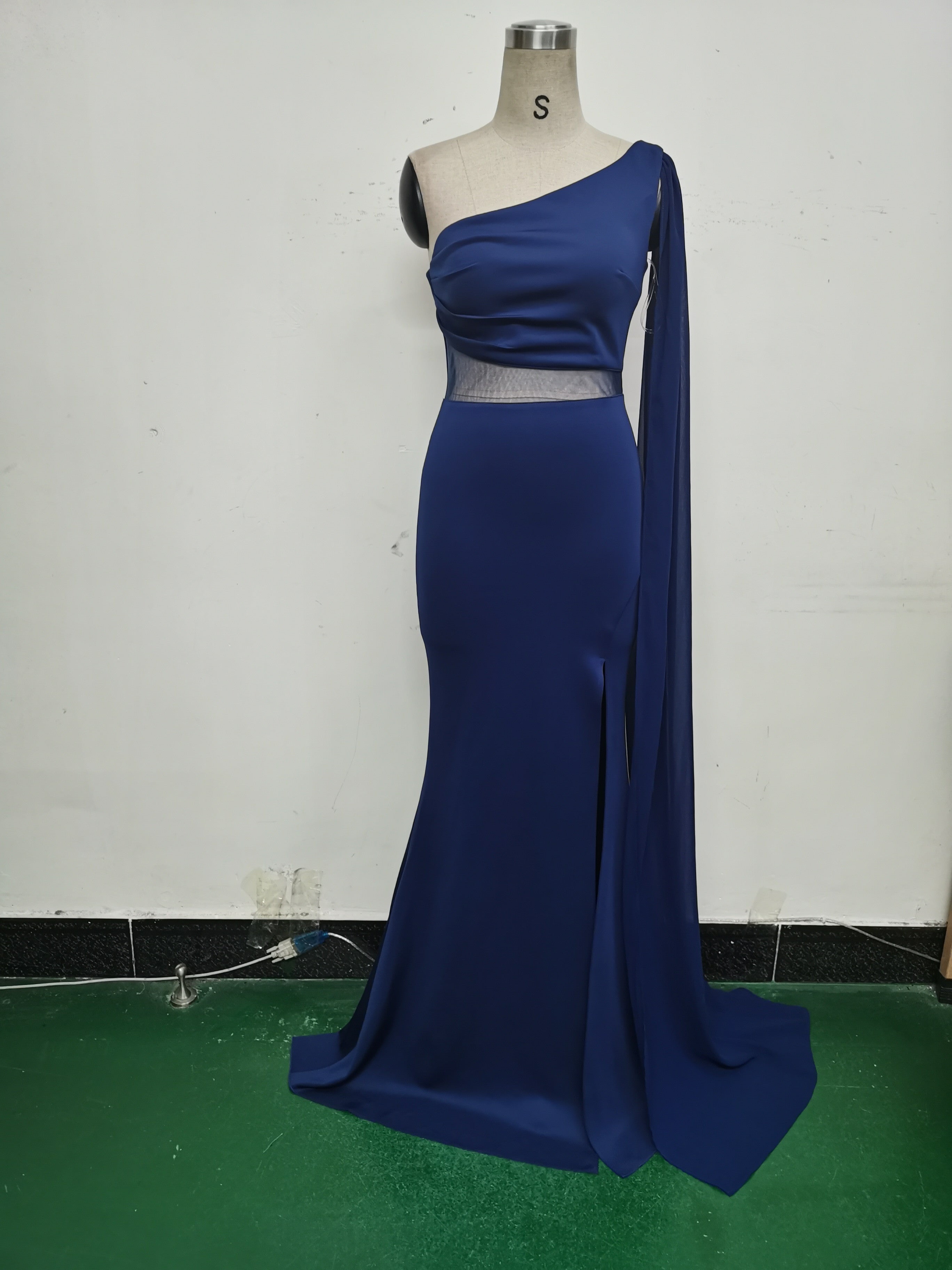 Women One Shoulder Slant Back Patchwork Mesh Formal Party Evening Dress 12