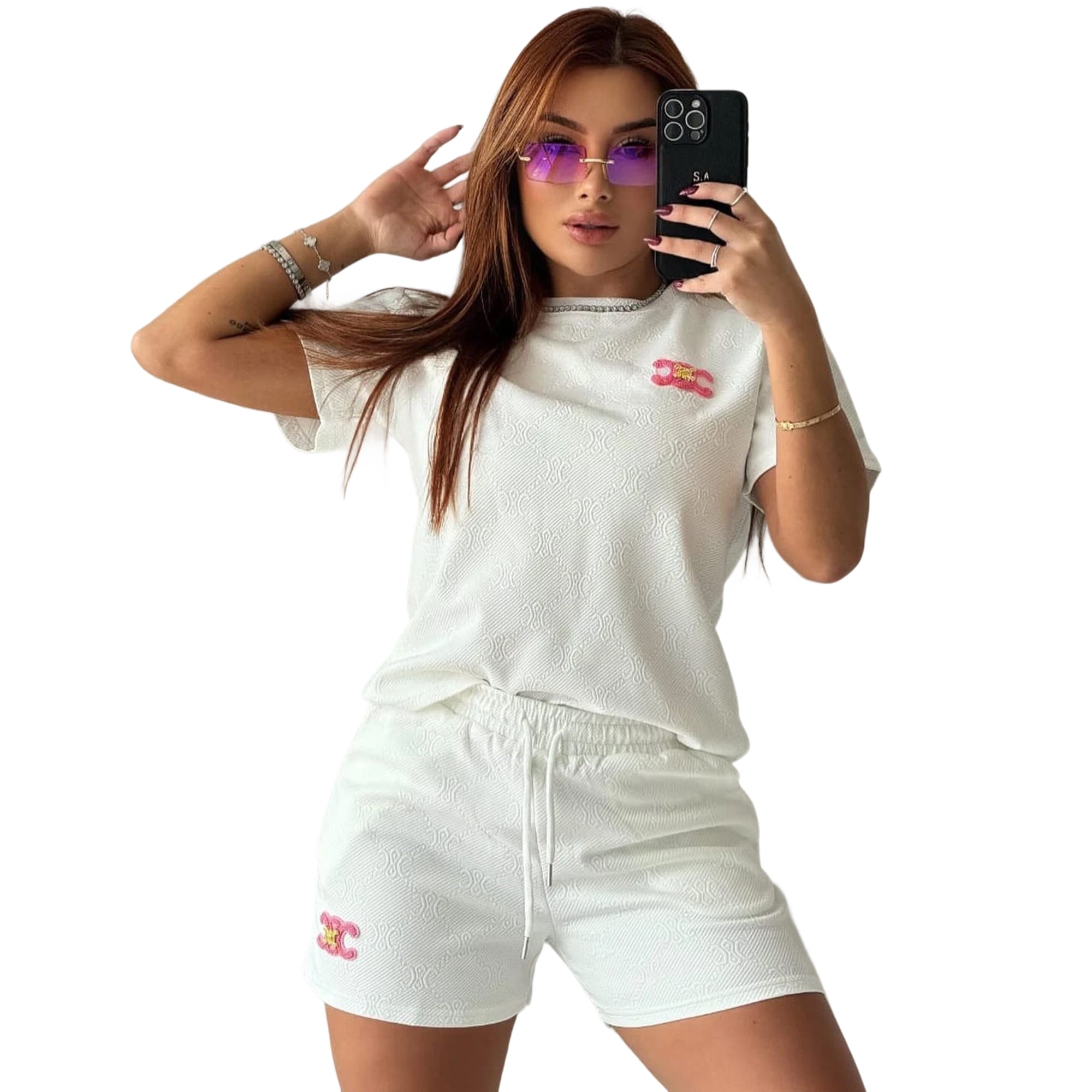 Fashion Casual Women's Jacquard Short Sleeve Shorts Set 6