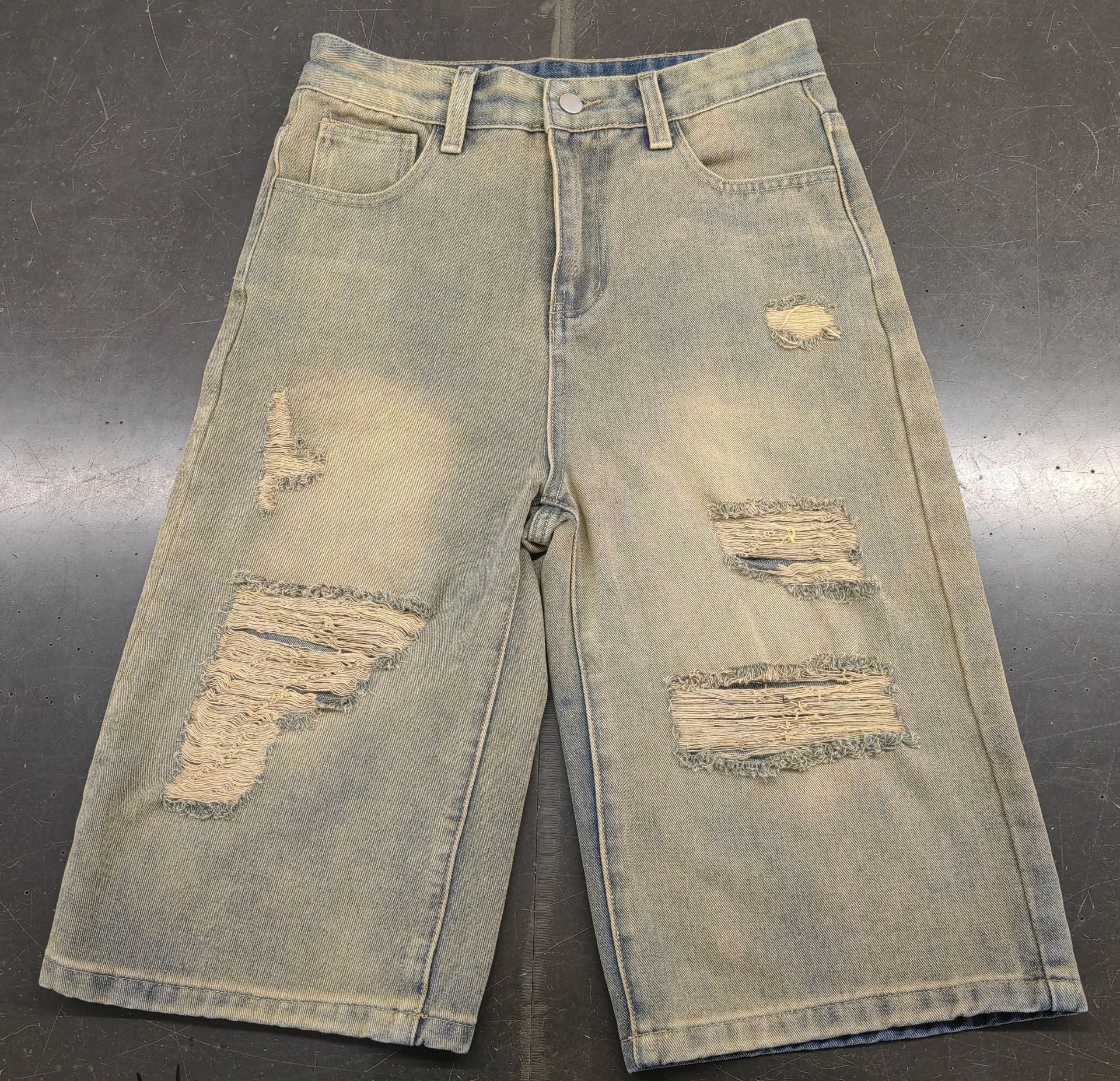 Summer High-Waist Loose Distressed Ripped Denim Straight/Wide-Leg Pants 8