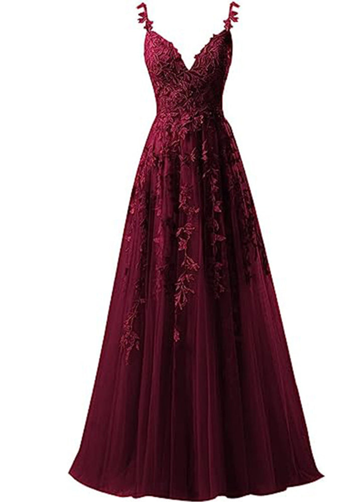 Women suspender tulle lace applique party ball evening dress（Processing time need 3-6 days）