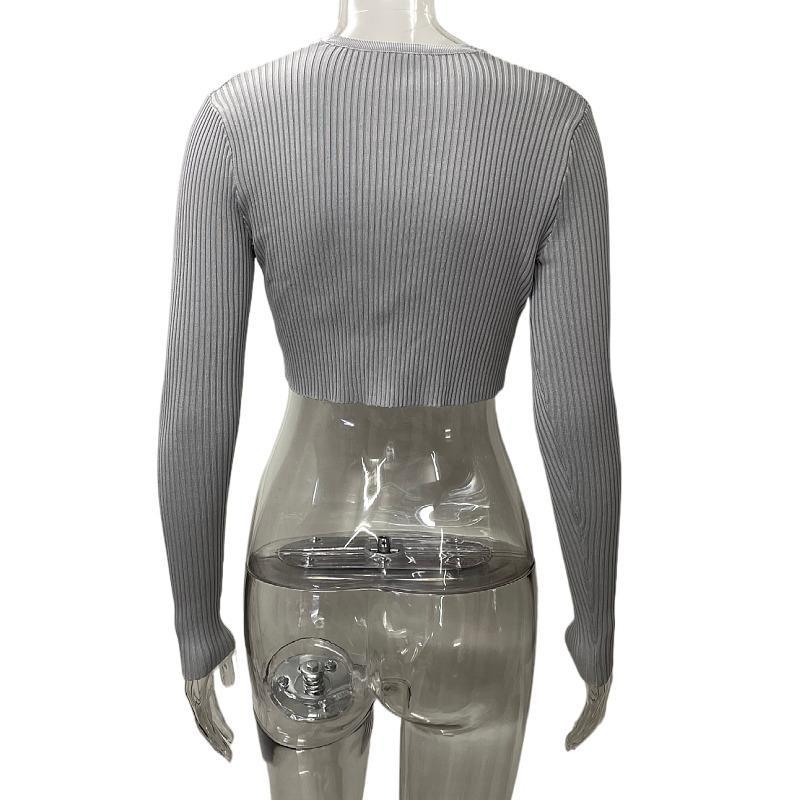 Solid Color Sexy Women's Cardigan Sweater Crop Long-Sleeved Knitting Shirt Tops For Women 13