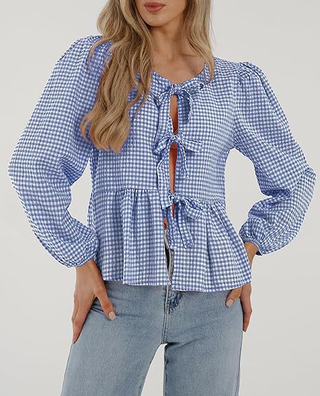 Women Fall Casual Lace-Up Top Lace-Up Shirt 8