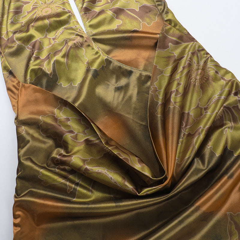 Strappy Sexy Low Back Print Halter Neck Short Dress 14