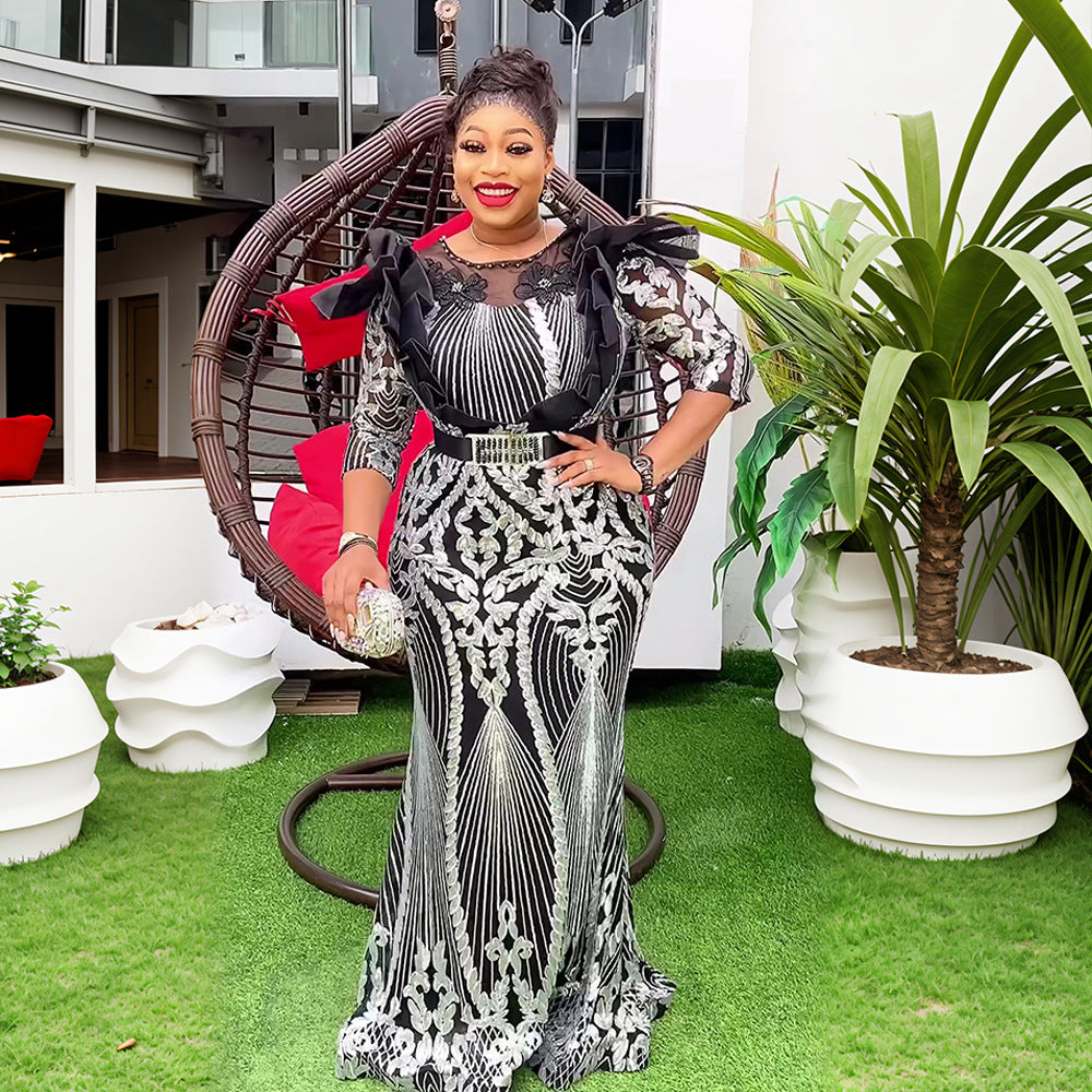 Plus Size African Women Christmas Halloween Party Evening Dress Sequins 3
