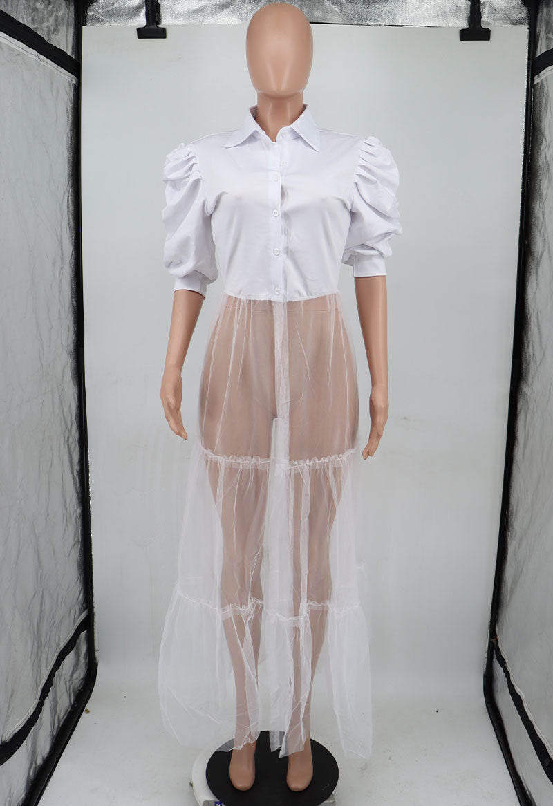 Women Summer Short Sleeve Mesh Shirt Dress 19