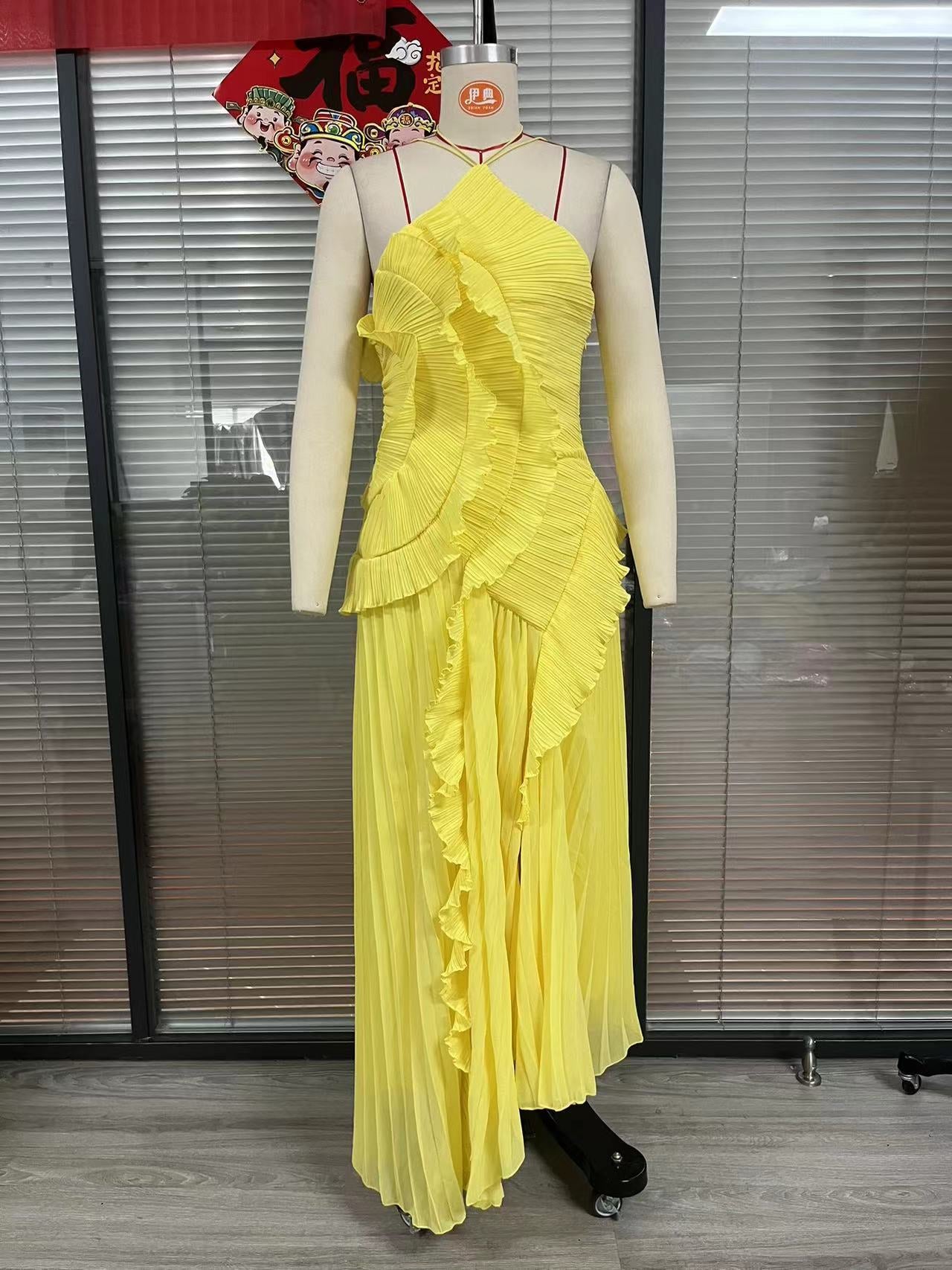 Women's Ruffled Pleated Luxury Chiffon Dress 18