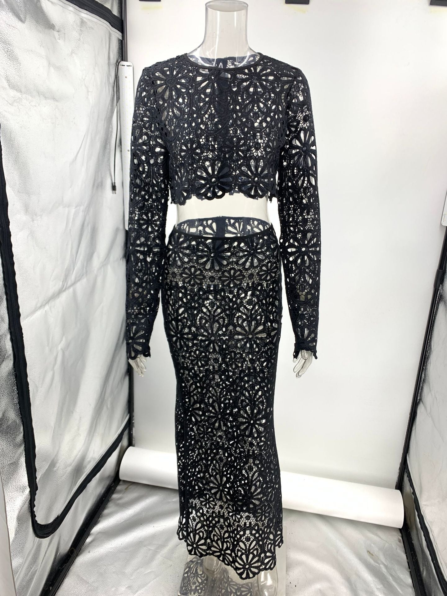 Fitted Lace Cut-Out Top & Skirt Two-Piece Set 26