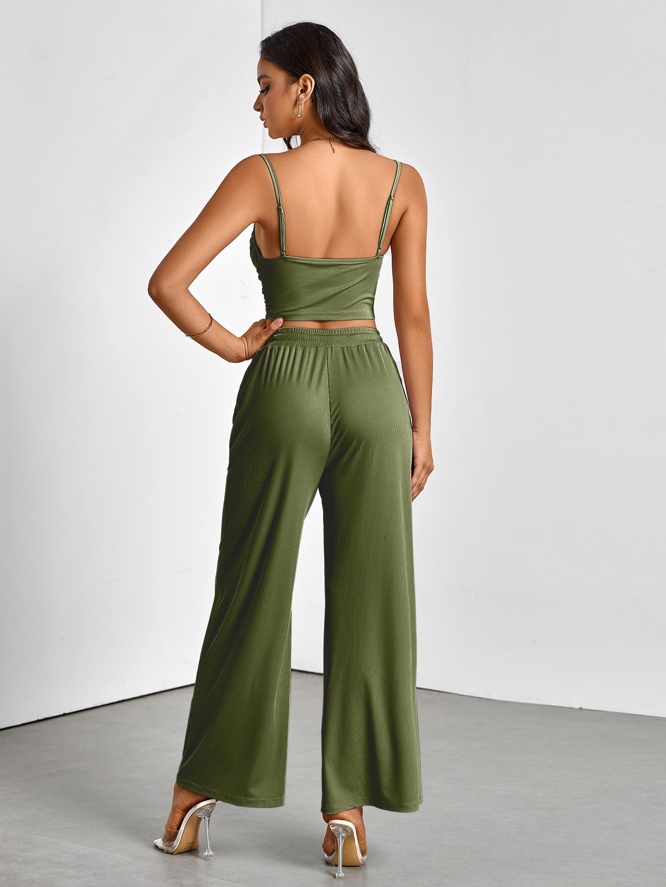 Summer Women's Casual Strap Vest Wide Leg Pants Sexy Comfortable Two-Piece Set 5