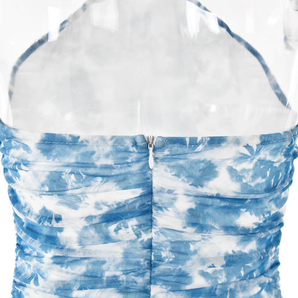 Women Halter Neck Backless Printed Dress 9