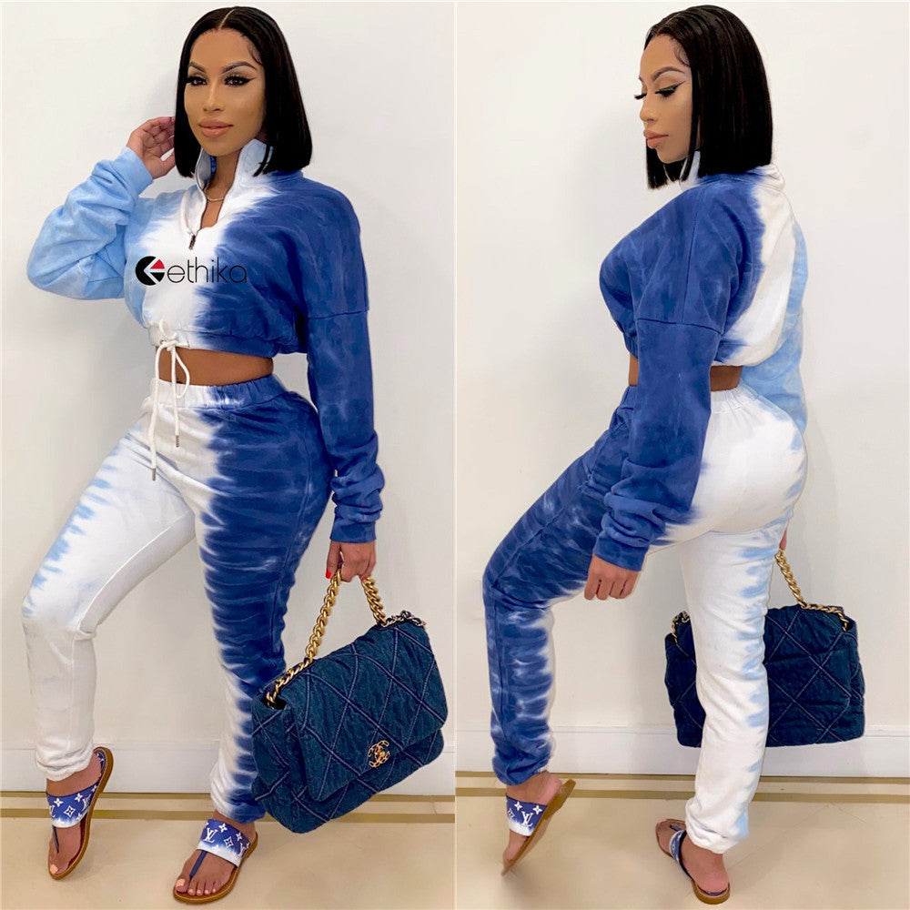 Women's Slim Fit Contrast Print Two-Piece Pants Set 3